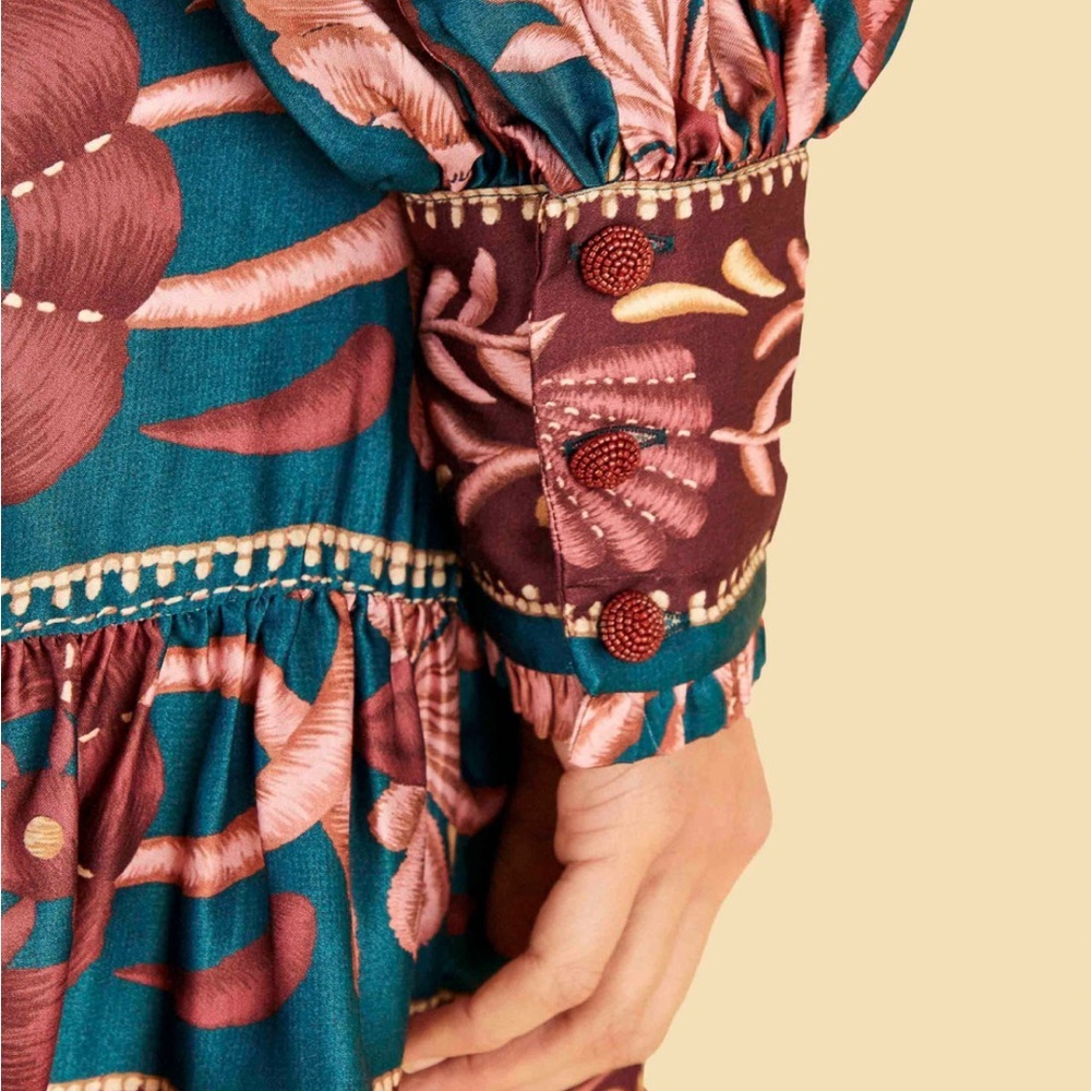 Farm Rio Teal Seashell Tapestry Lenzing™ Ecovero™ Viscose Mini Dress 🐚 - Picture 5 of 10